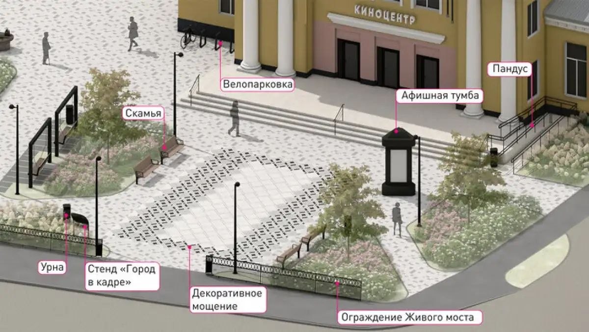 Скамейки в виде киноленты предлагают установить на набережной Полисти в Старой Руссе