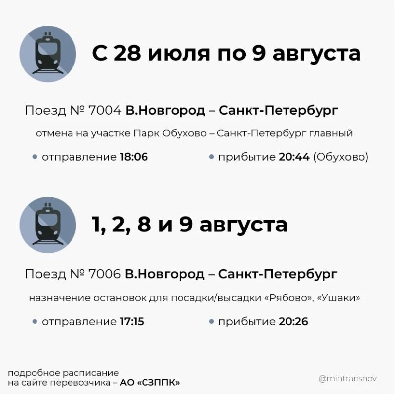 Временные изменения в расписании пригородных поездов Временные изменения в расписании пригородных поездов